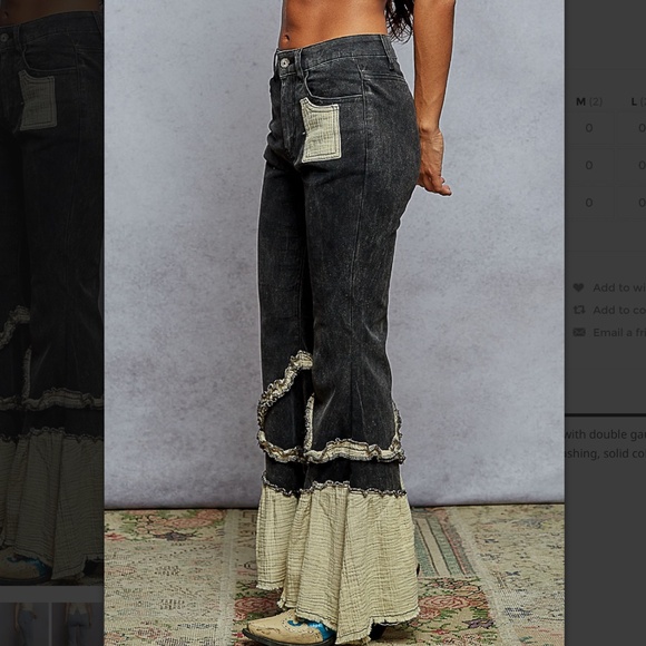 POL “ Marcella 2 “ POL Stretchy Denim Pants with Flared Leg and Gauze Ruffle 44 - Picture 2 of 5